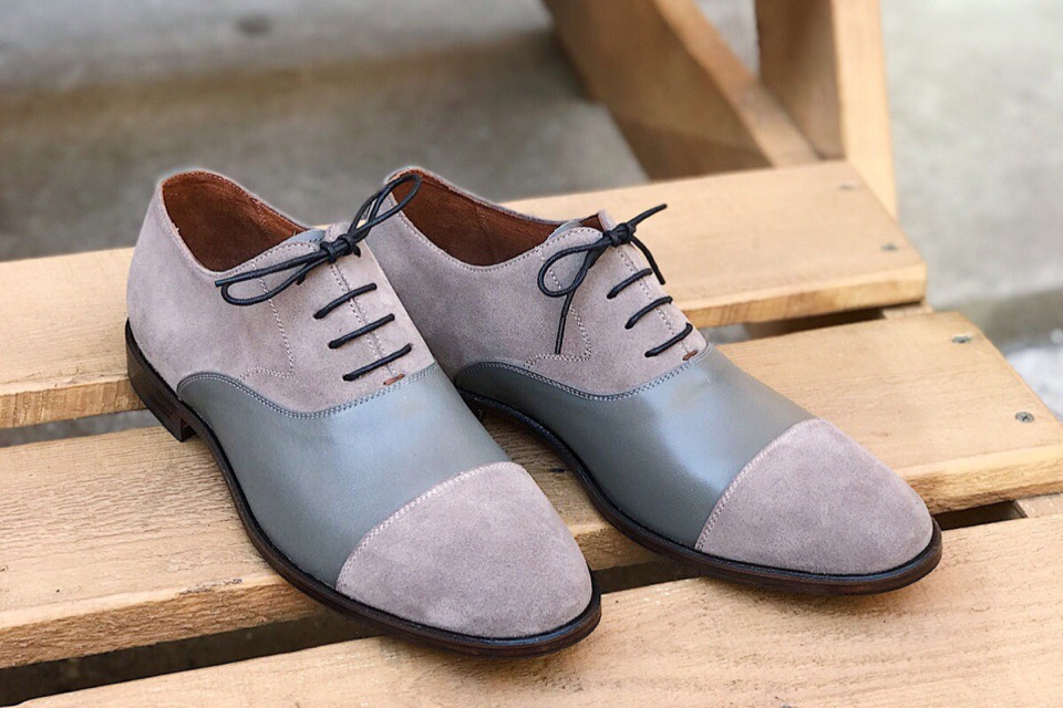 Оксфорды классические с комбинацией (серые)