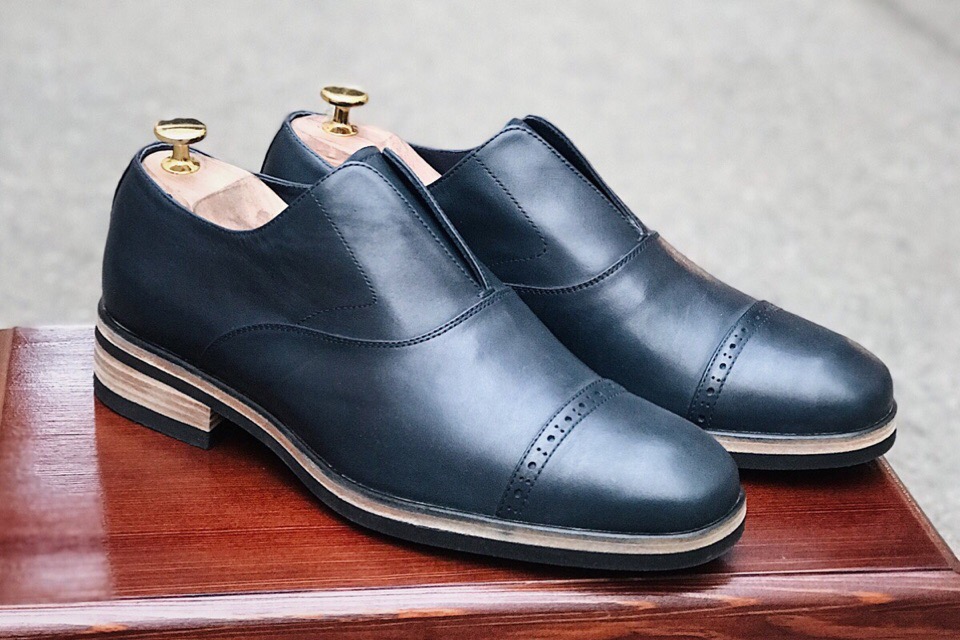 Оксфорды без шнурков на резиновой подошве (синие)