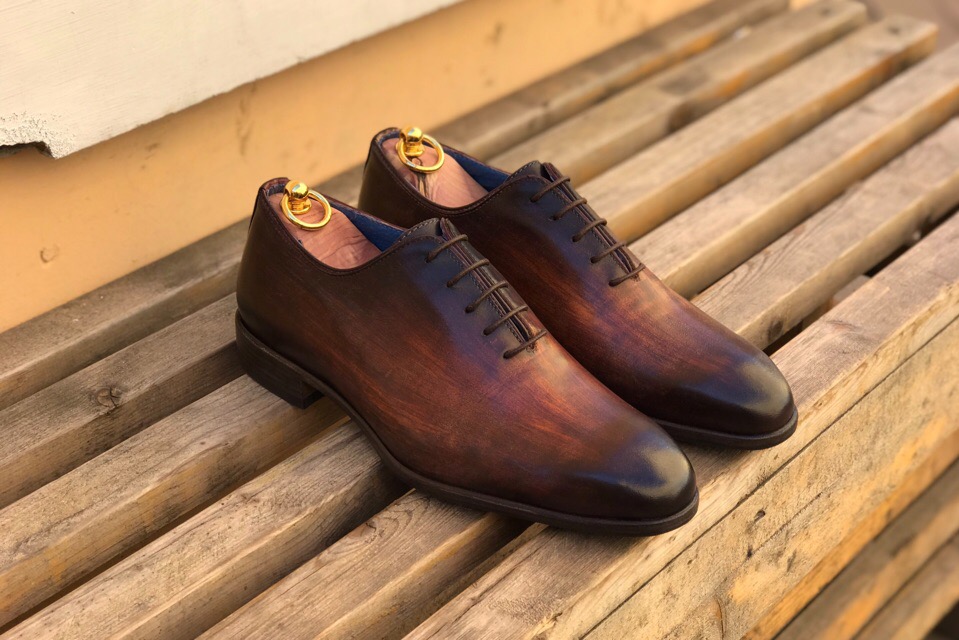 Цельнокройные оксфорды с патиной (тёмно-коричневые)