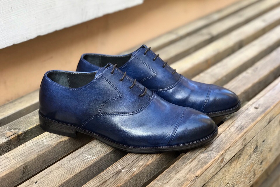 Оксфорды классические с патиной (синие)