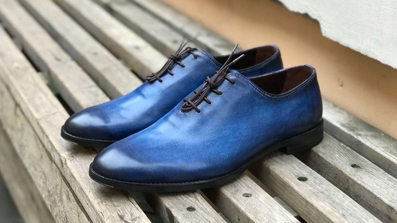 Цельнокройные оксфорды с патиной (синие)