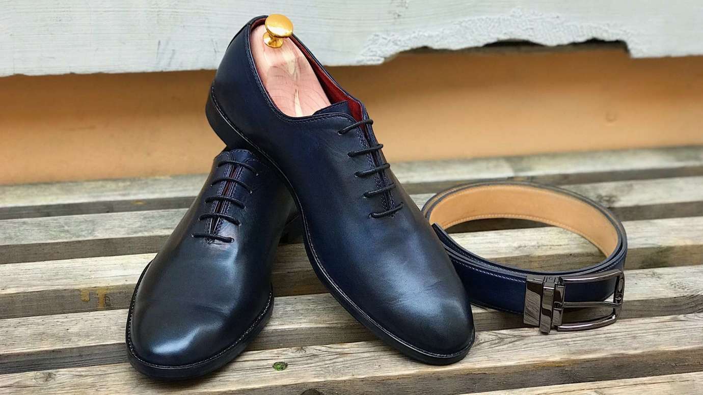 Цельнокройные оксфорды с патиной (тёмно-синие)