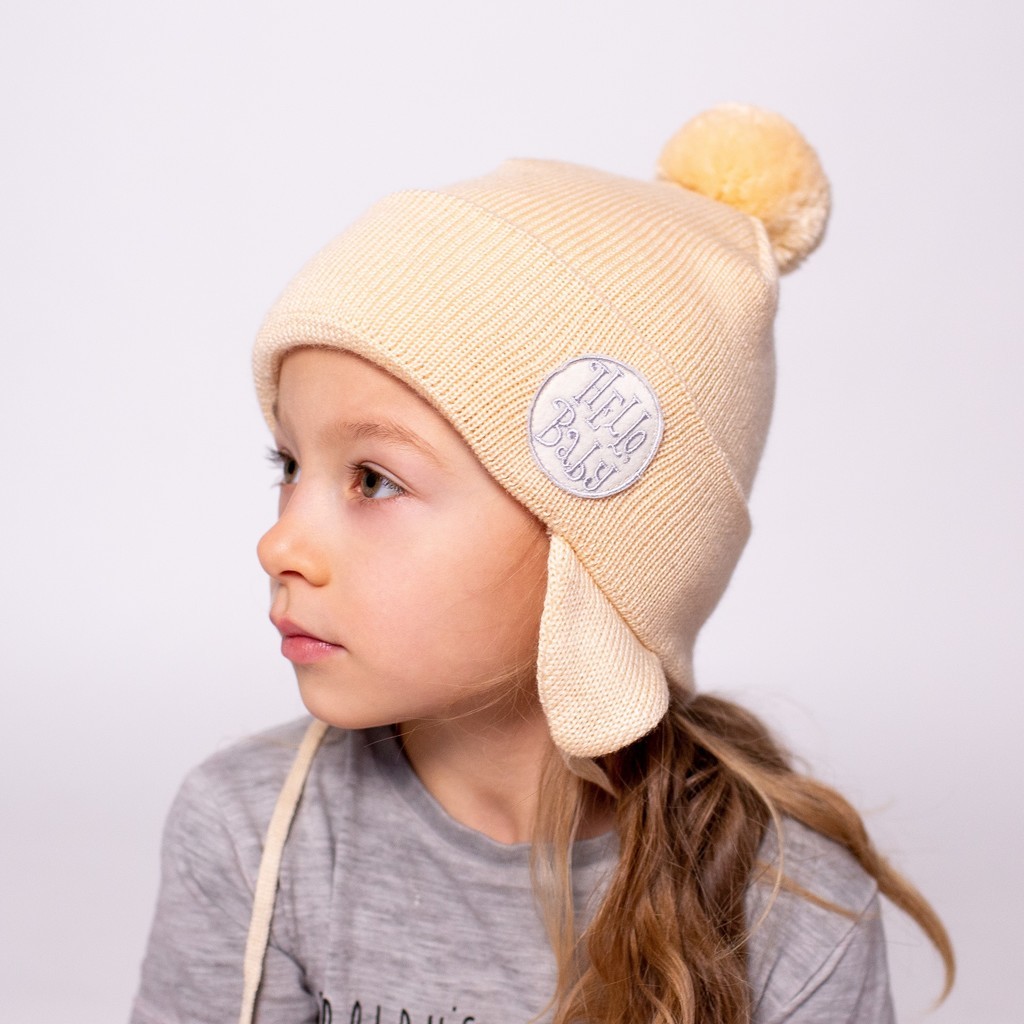 Шапка зимняя "HelloBaby" с помпоном -OLDSCHOOL- (46, 48, 50, 52 см) - кремовый
