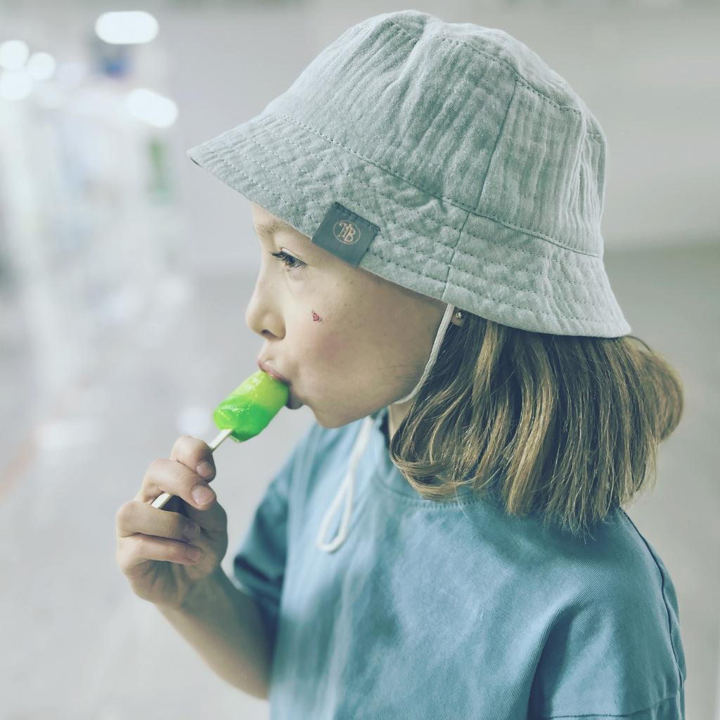 Панама "Hello,Baby" с завязками из муслина  (р. 46-48, 52-54 см) - серая дымка