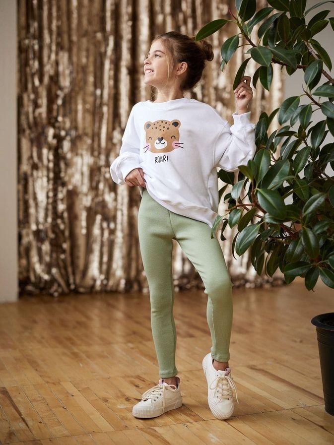 Легинсы в рубчик для девочек "RNBW" - р. 98, 122 - оливковый