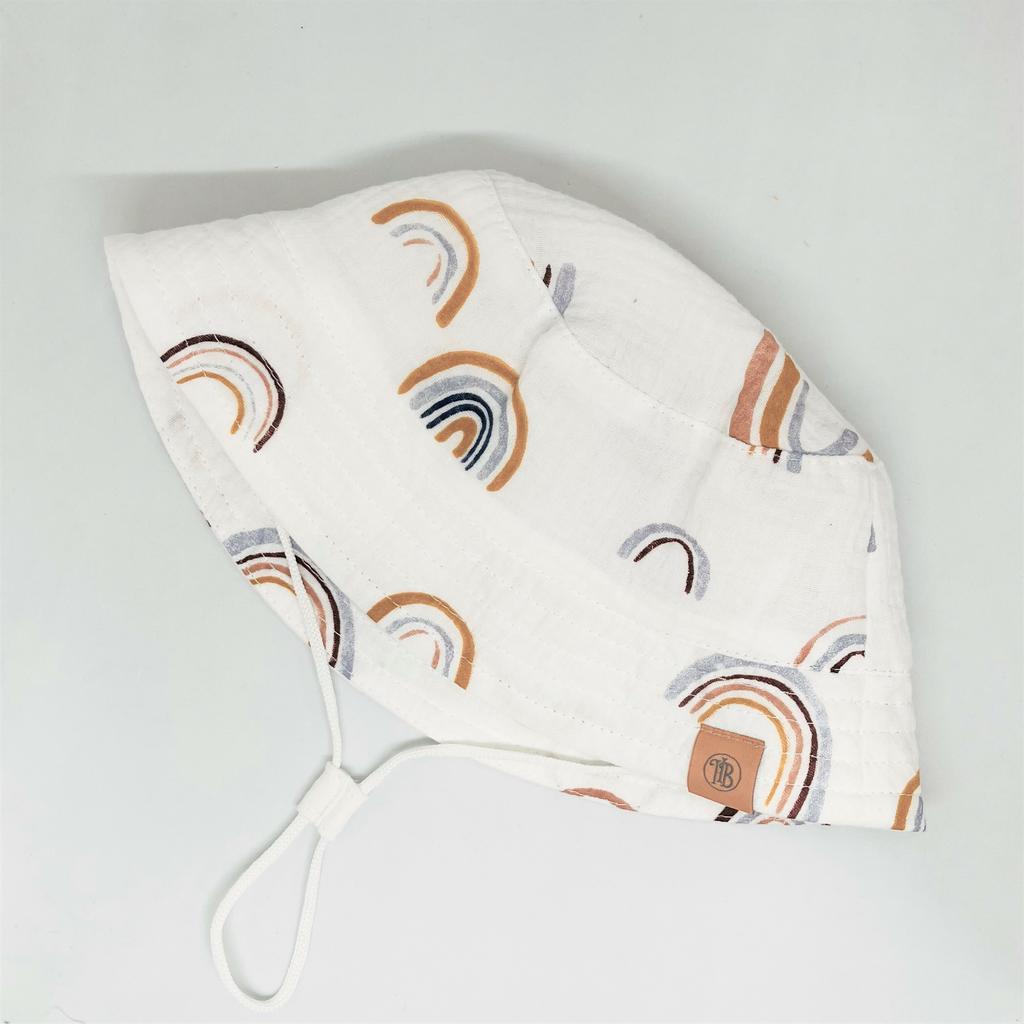 Панама "Hello,Baby" с завязками из муслина  (р. 46-48 и 50-52 см) - радуга