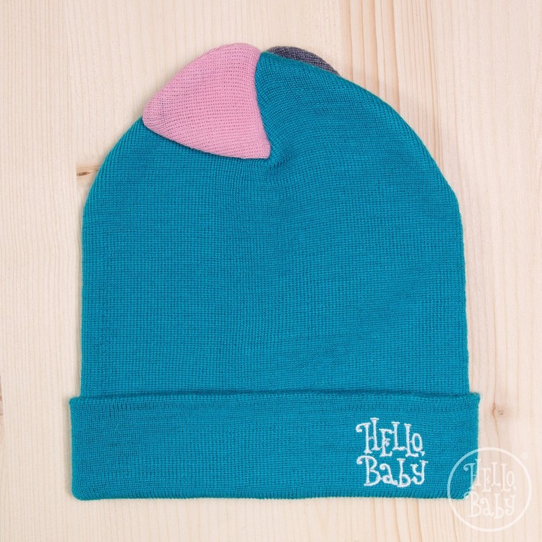Шапка Дино "HelloBaby" шерсть/акрил -LIGHT- р. 0/6 мес - цвета разные