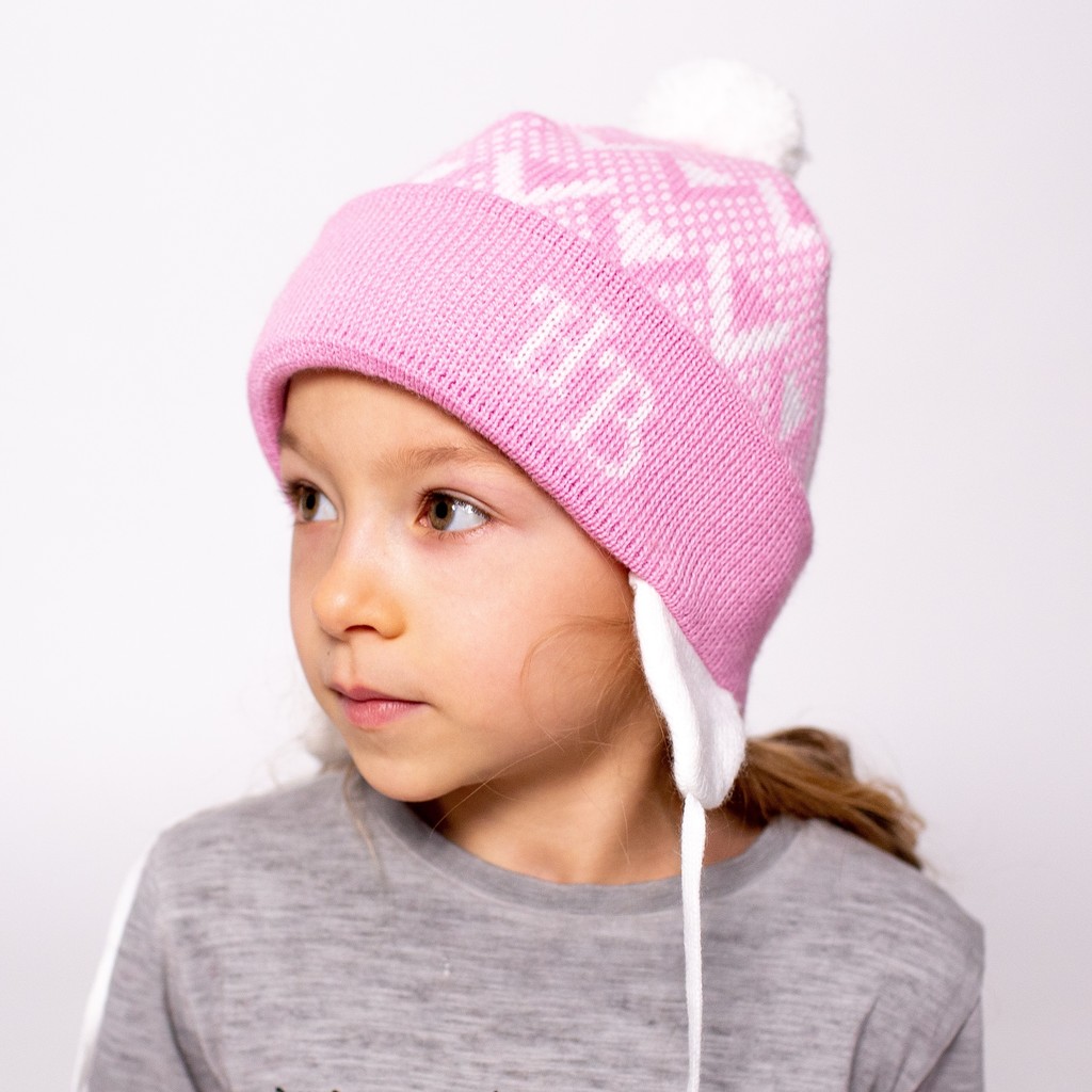 Шапка зимняя с помпоном -OLDSCHOOL- (48, 50, 52 см) - розовые ромбы
