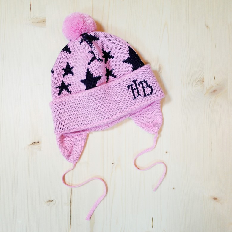 Шапка зимняя "HelloBaby" с помпоном -OLDSCHOOL- (46, 48, 50 см) - розовые звезды