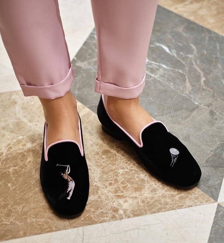 Слиперы женские из бархата синие "Гольф"