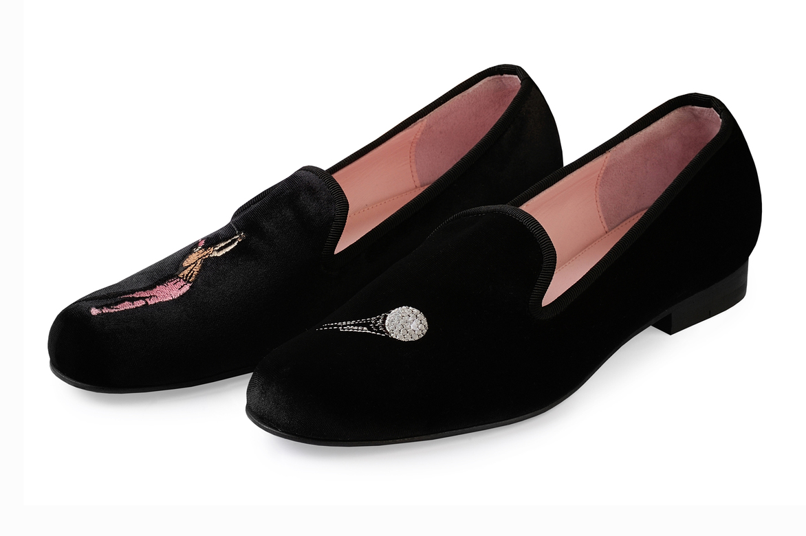 Слиперы женские из бархата синие "Гольф"