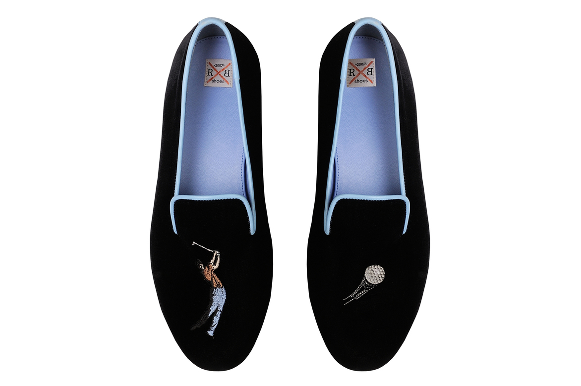 Мужские слиперы из бархата синие "Гольф"