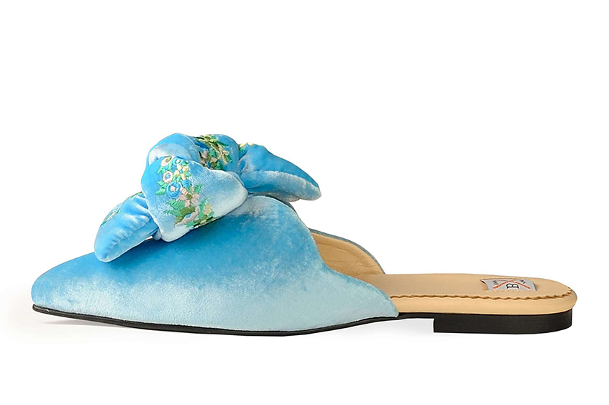 Мюли бархатные с вышивкой «Лазурные»  с бантом р. 36