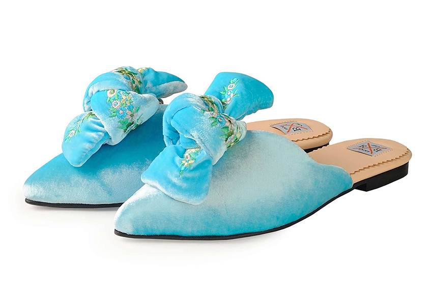 Мюли бархатные с вышивкой «Лазурные»  с бантом р. 36