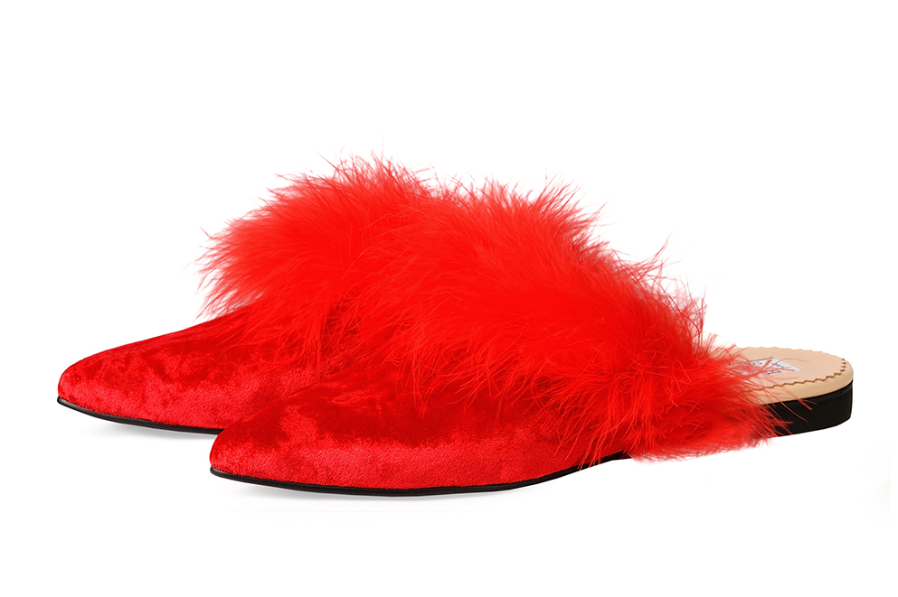 Мюли бархатные красные с опушкой р.37