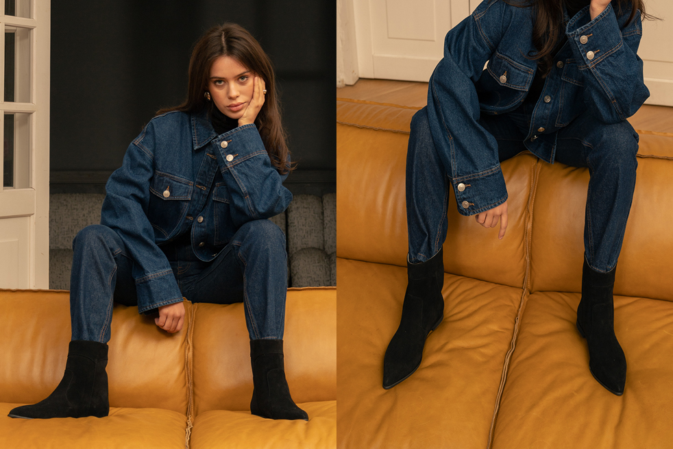 Полусапожки из замши черные "Лота"