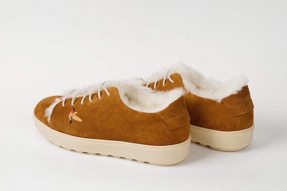 Кеды из замши рыжие с натуральным мехом "Колибри"