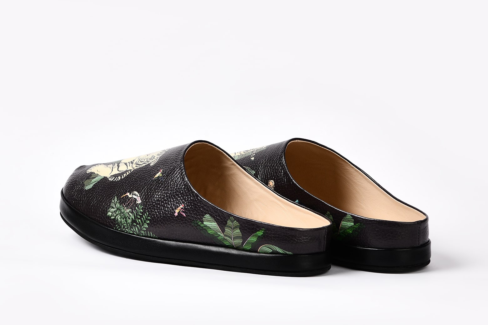 Женские клоги/тапочки из кожи "Бенгальский тигр"