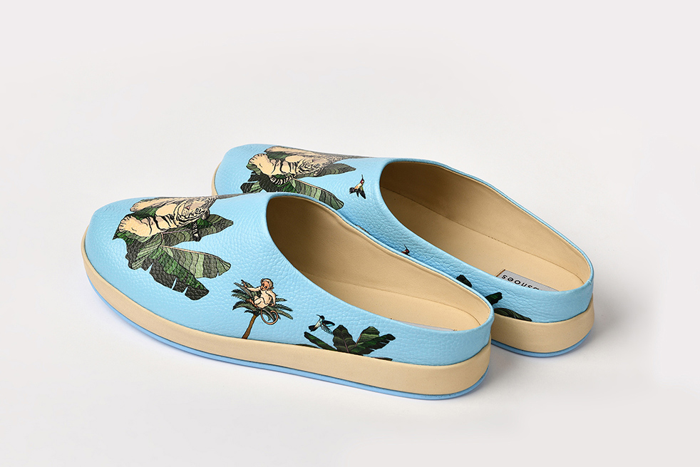 Мужские клоги/тапочки из кожи "Бенгальский тигр"