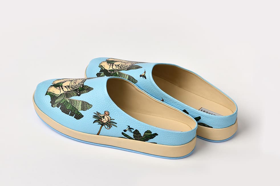 Женские клоги/тапочки из кожи "Бенгальский тигр"