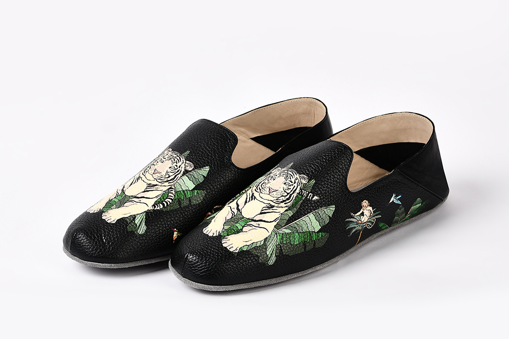 Мужские тапочки из кожи "Бенгальский тигр"