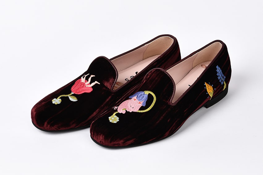 Слиперы женские из бархата бордовые "Бегемот"