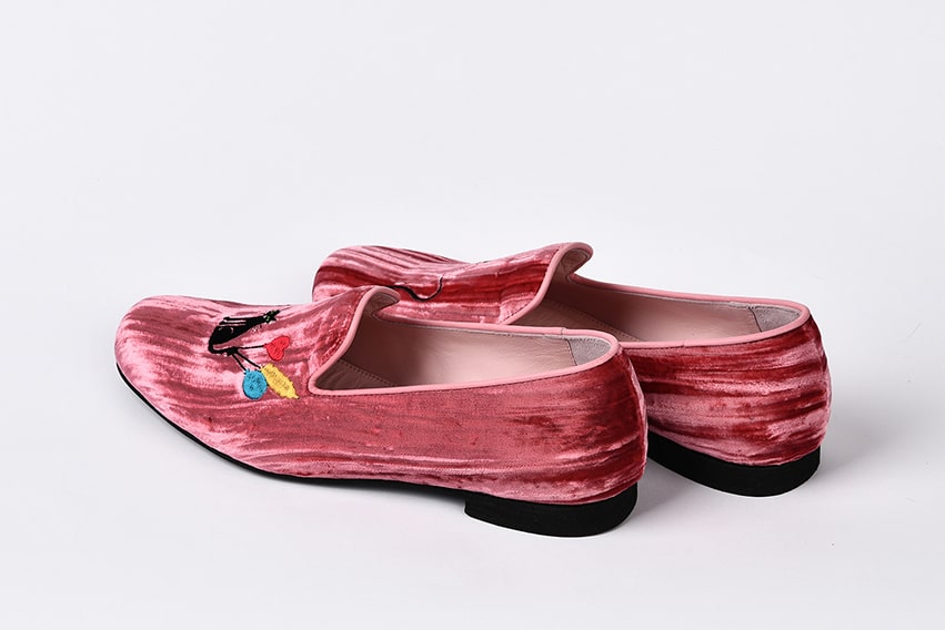 Слиперы женские из бархата розовые "Котик шарик потерял"