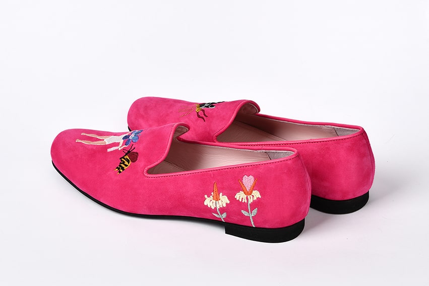 Слиперы женские из замши фуксия "Девочка-цветок"