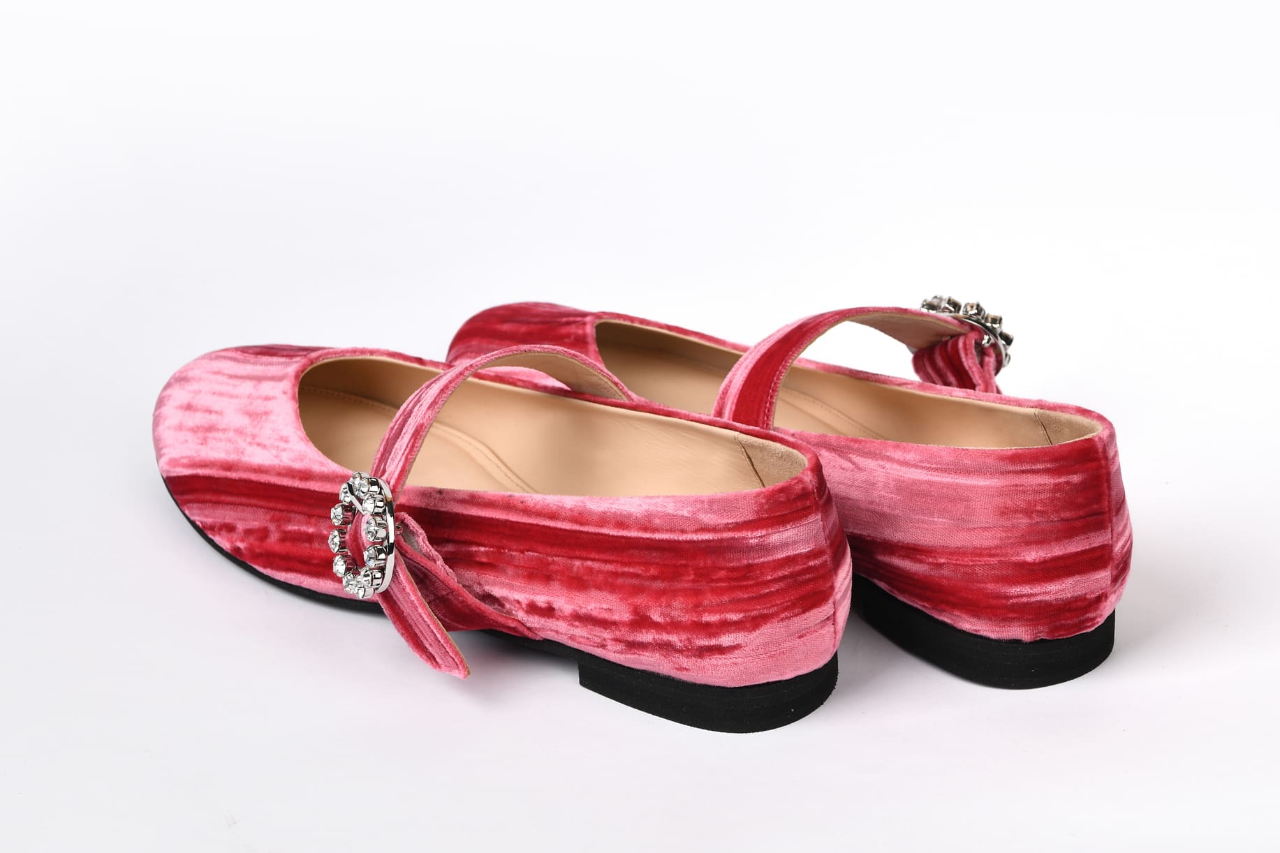 Балетки из бархата розовые "Мэри Джейн" с пряжкой