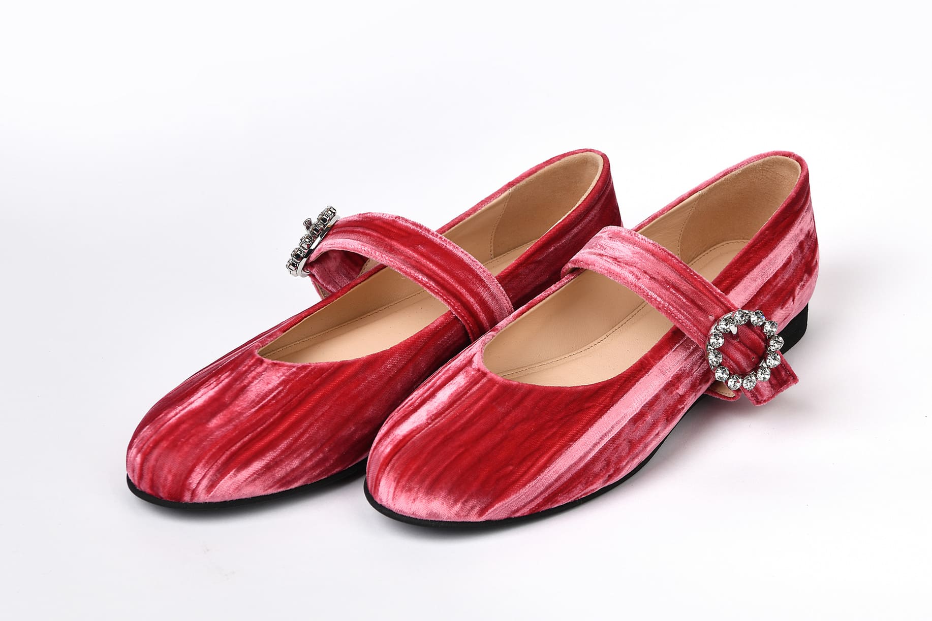 Балетки из бархата розовые "Мэри Джейн" с пряжкой