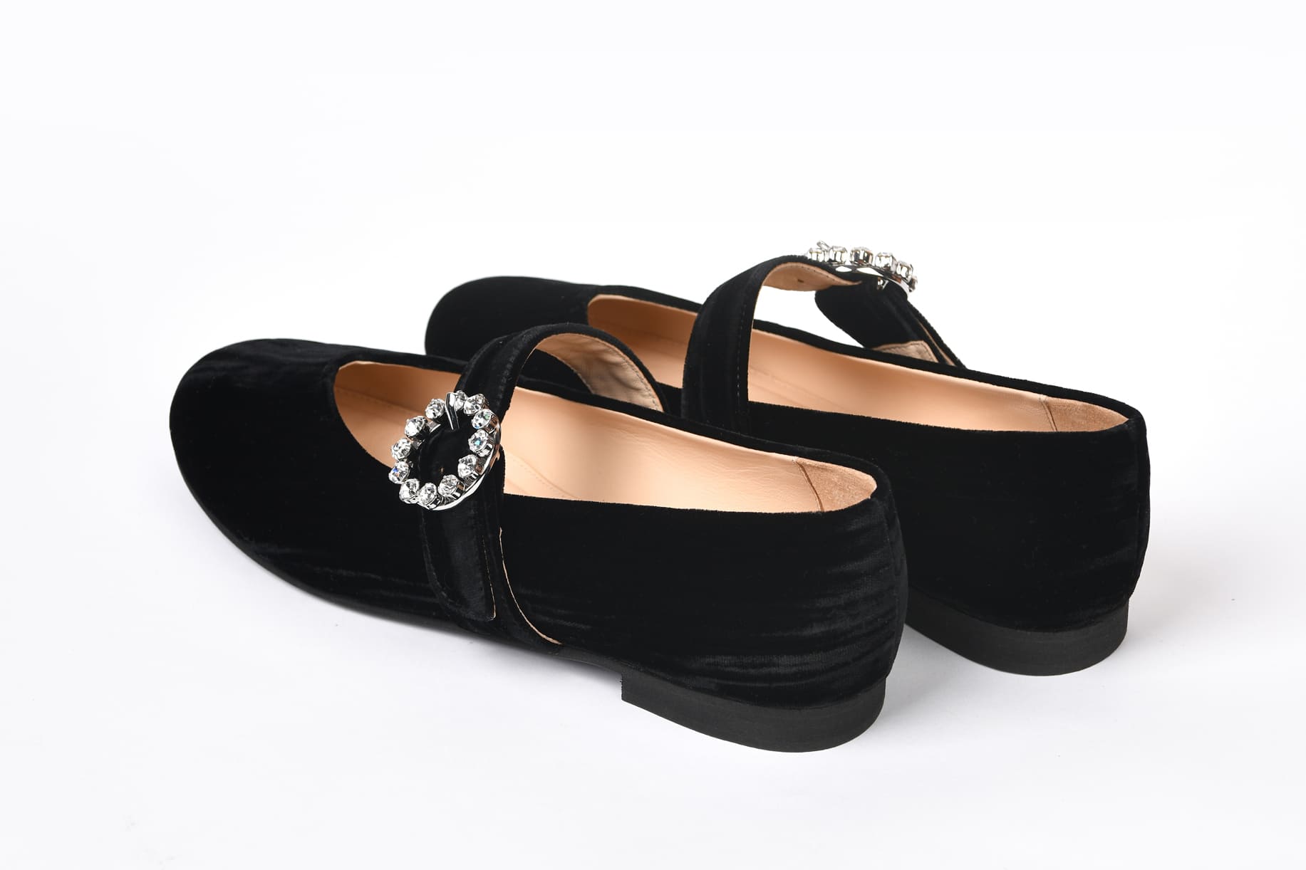 Балетки из бархата черные "Мэри Джейн" с пряжкой