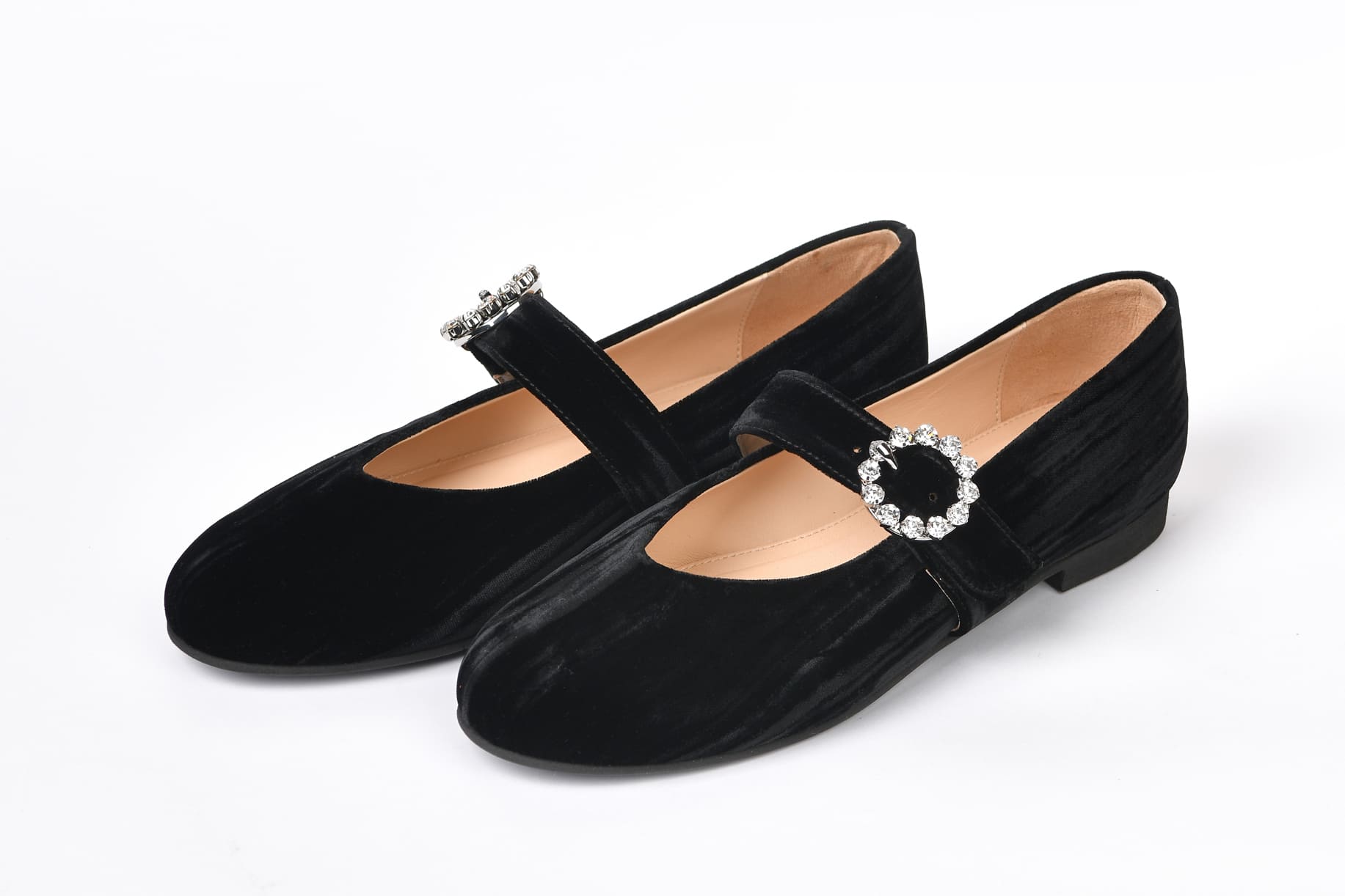 Балетки из бархата черные "Мэри Джейн" с пряжкой