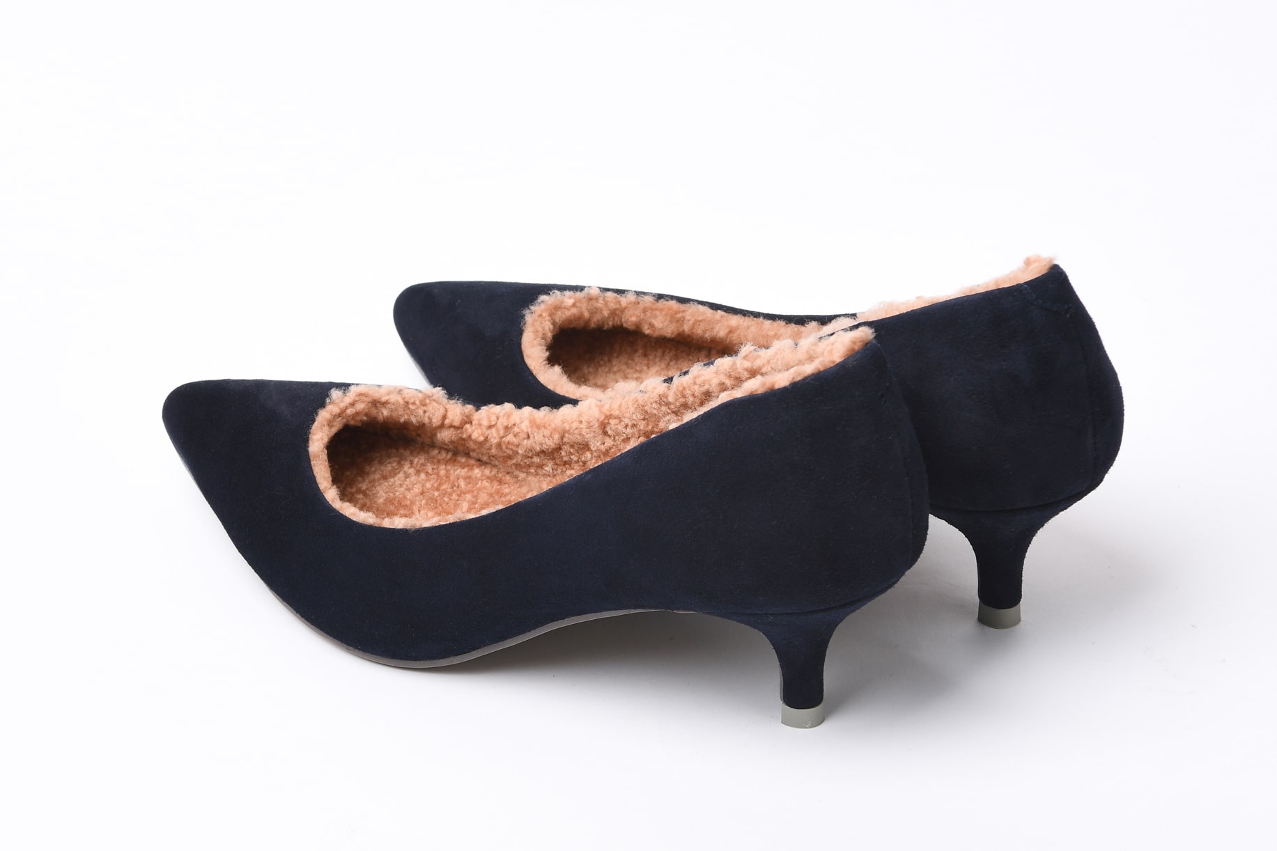 Туфли из замши синие "Мира" с мехом