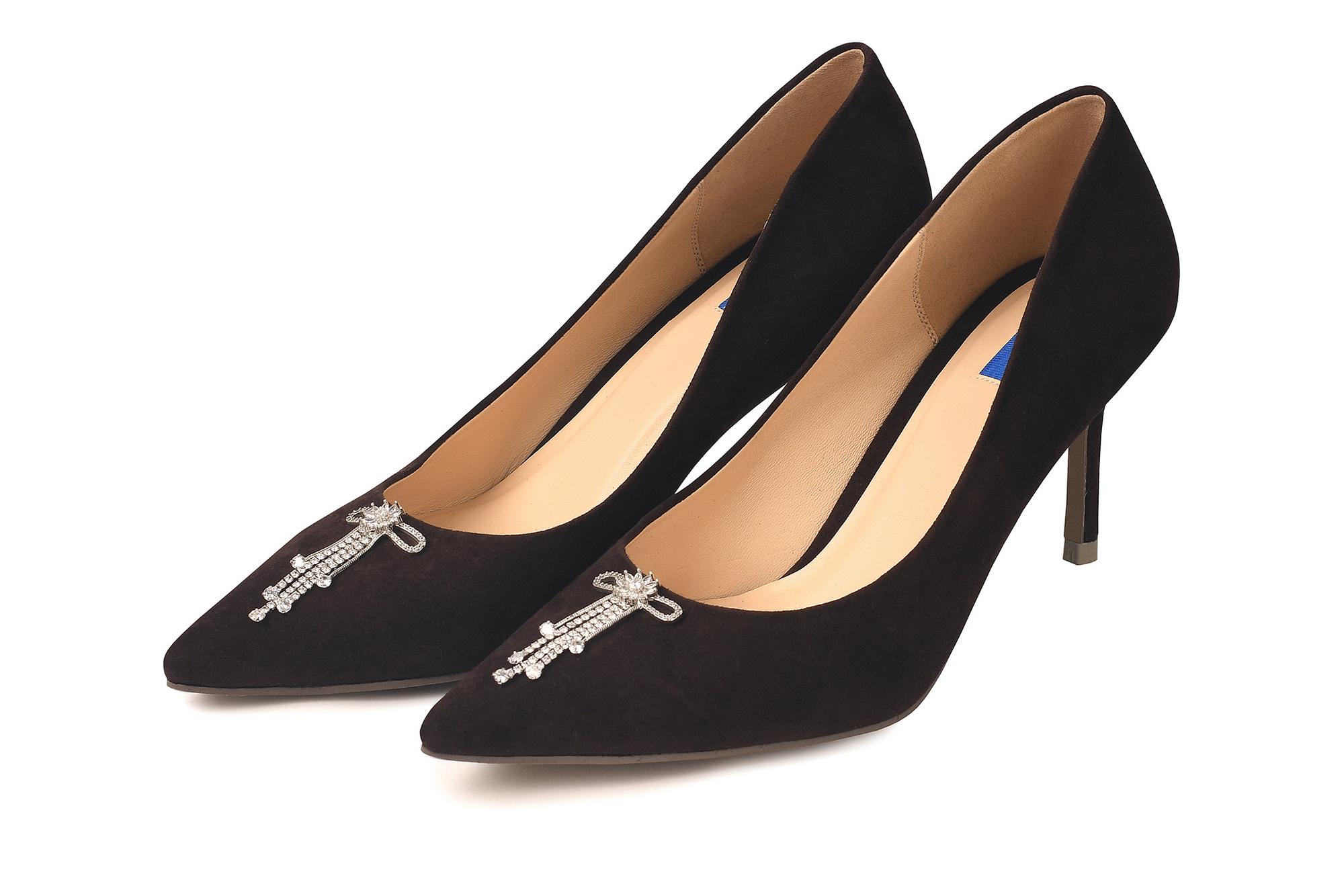 Туфли из итальянской замши «Dark Chocolate» с брошью