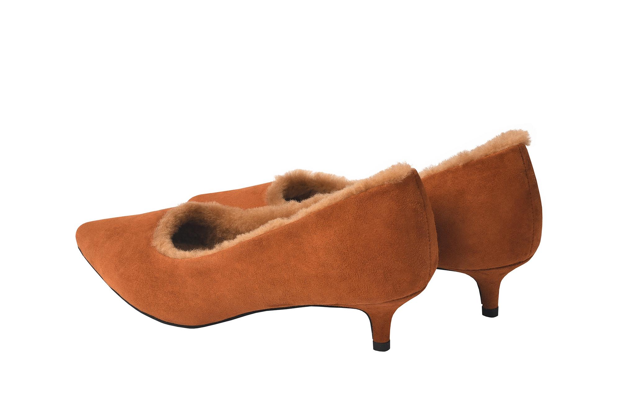Туфли из замши терракотовые "Мира" с мехом