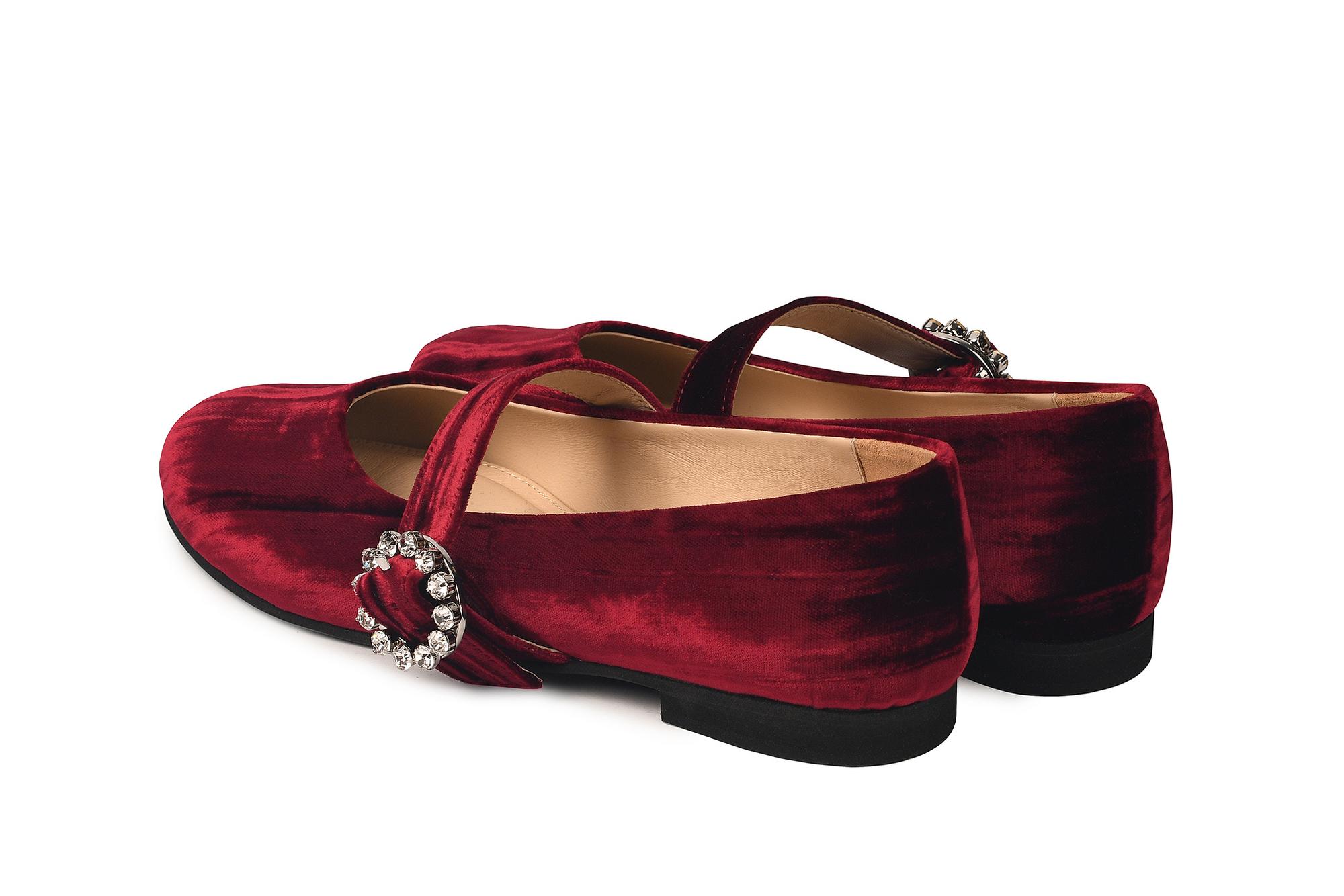 Балетки из бархата бордовые "Мэри Джейн" с пряжкой