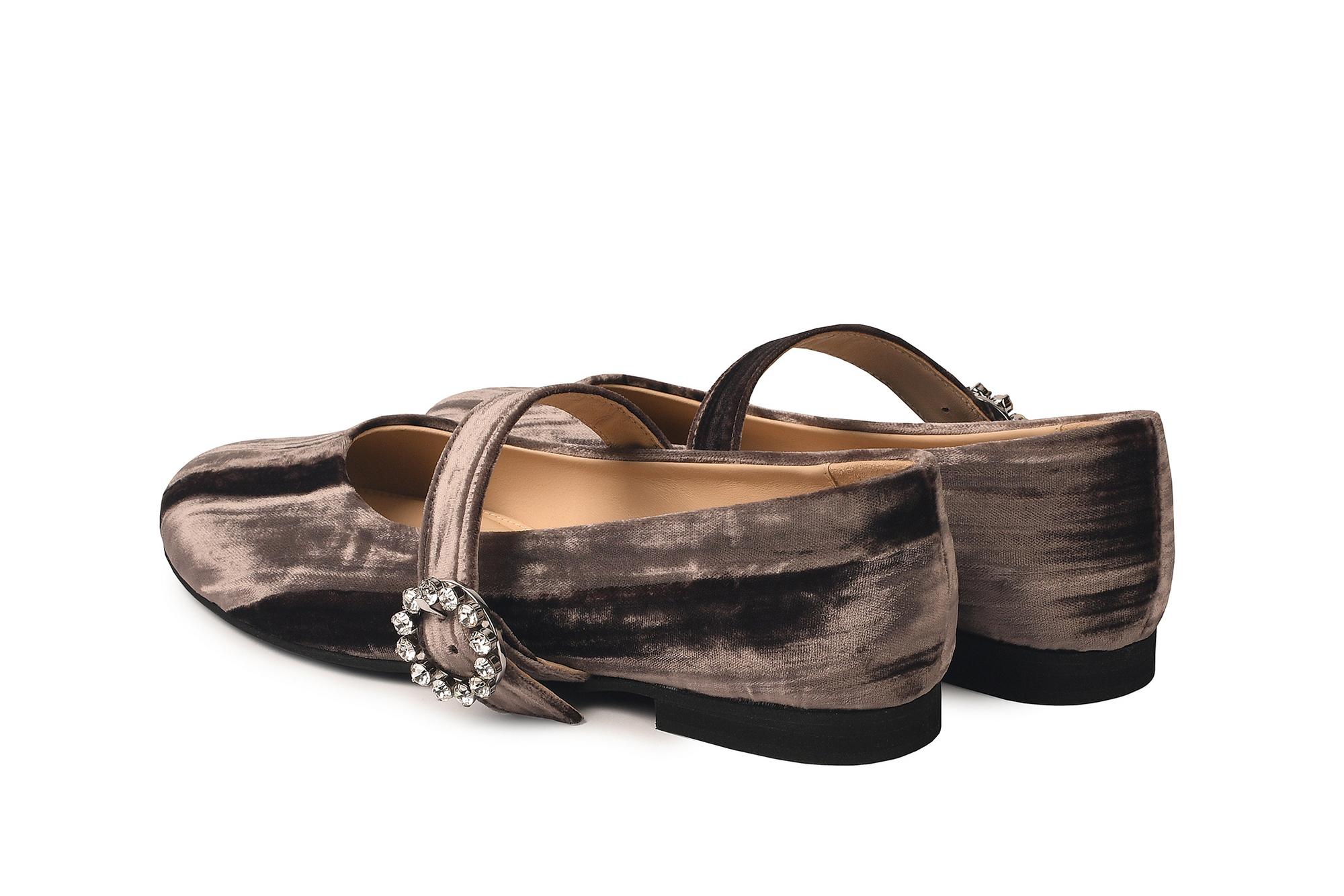 Балетки из бархата мокко "Мэри Джейн" с пряжкой