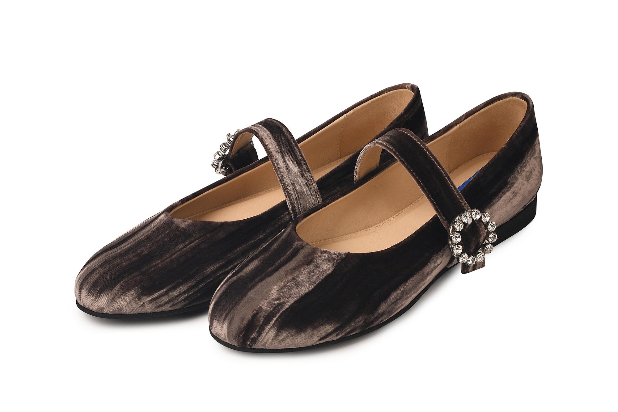 Балетки из бархата мокко "Мэри Джейн" с пряжкой