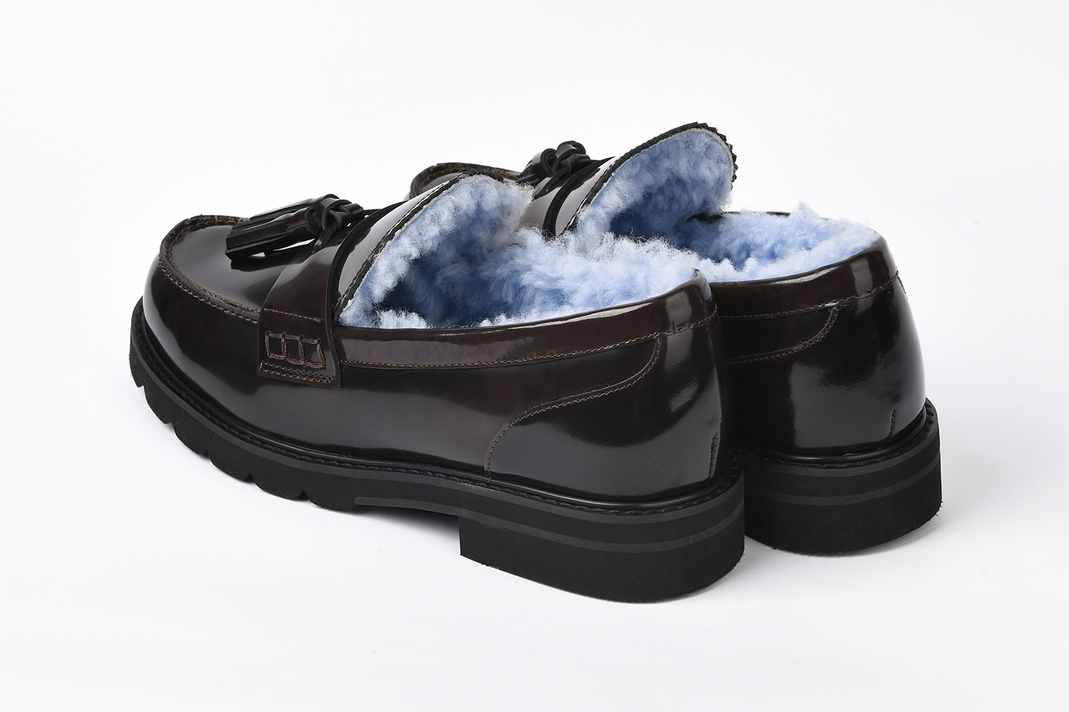 Женские коричневые лоферы из кожи с мехом «Коричневый Иней»