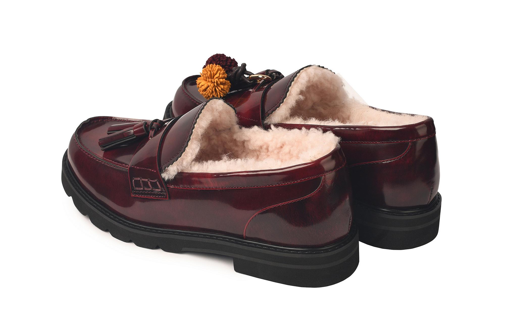 Женские бордовые лоферы из кожи с мехом «Bordeaux Frost»