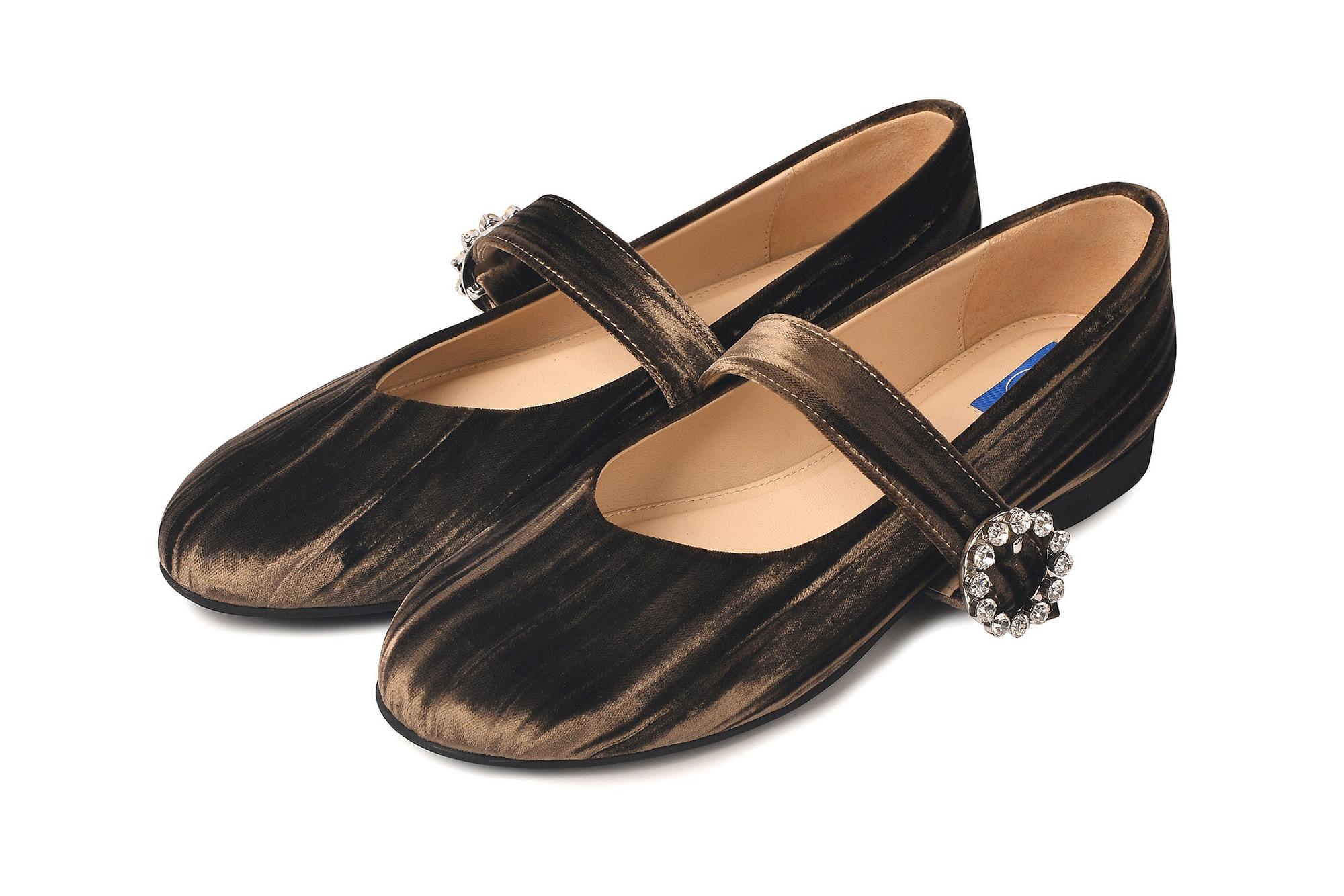 Балетки из бархата "Мэри Джейн" с пряжкой