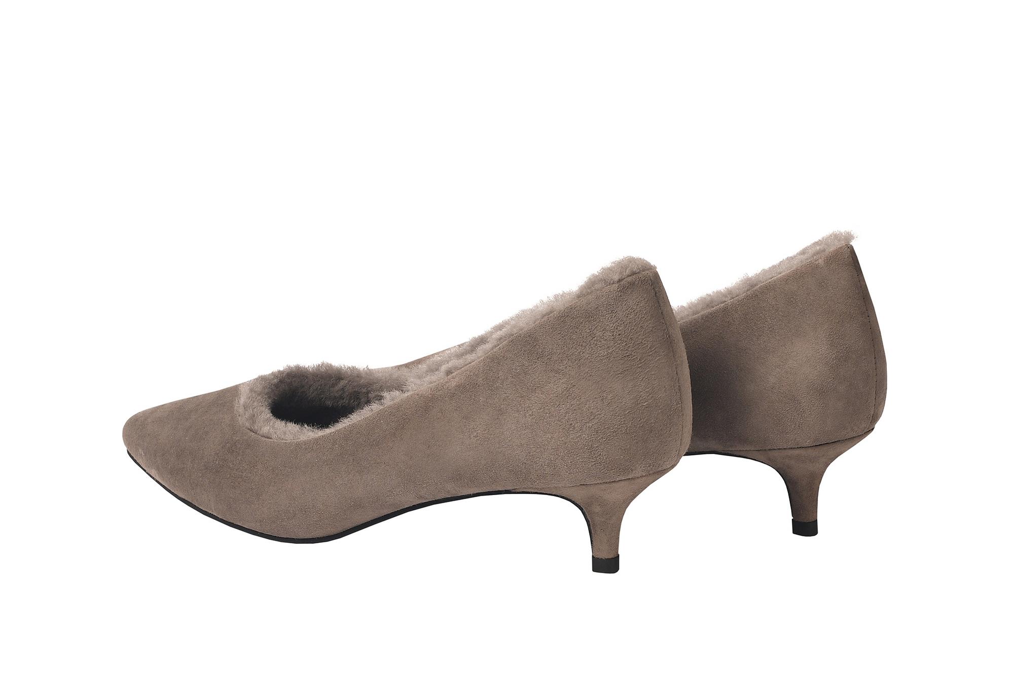 Туфли из замши серые "Мира" с мехом