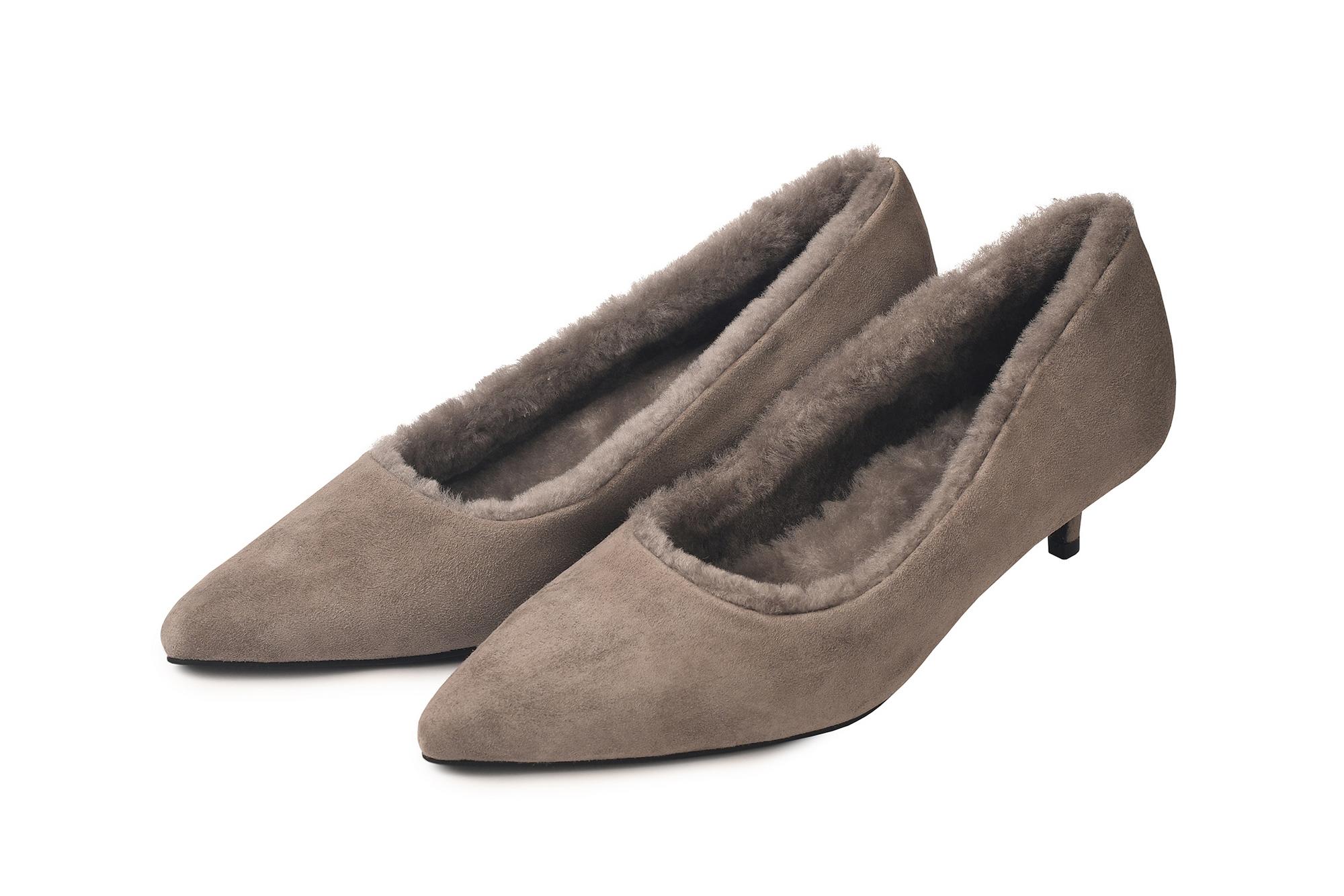 Туфли из замши серые "Мира" с мехом