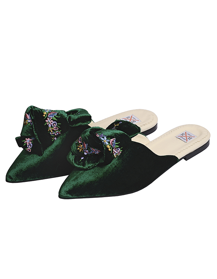 Мюли  бархатные «Грейс» с бантом