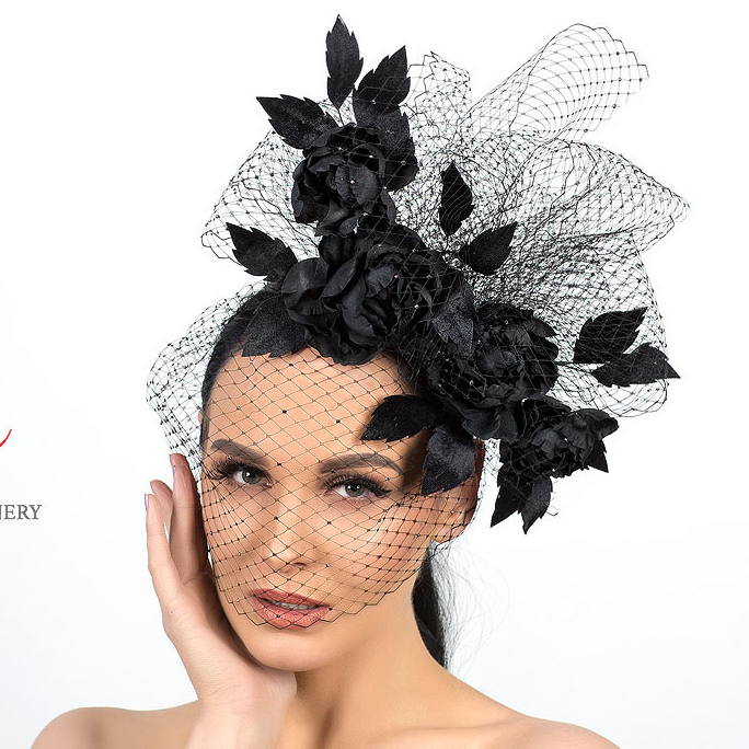 черная вуалетка купить, вуалетка +с цветком, шляпка +с черной вуалью, дизайнерские шляпки Анна Андриенко, шляпки +с вуалью купить +в спб, дамские шляпки вечерние купить +в москве , шляпки +для скачек купить +в москве,