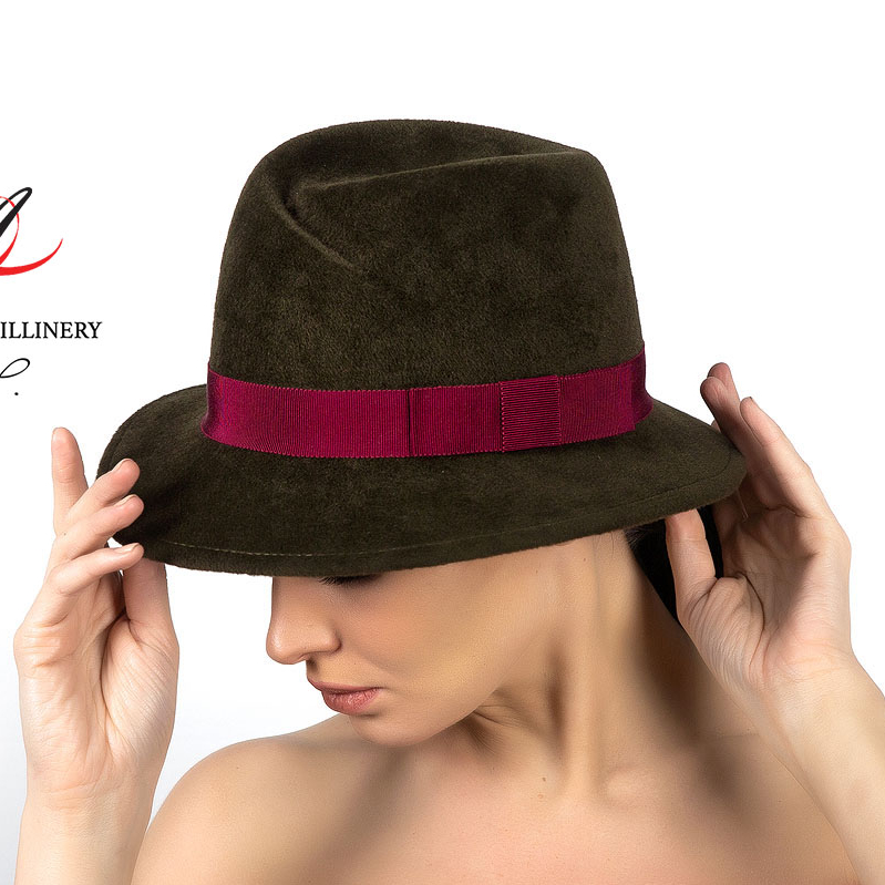 зеленая женская шляпа из велюра купить в Питере, осенняя шляпа из пуха кролика купить в Москве