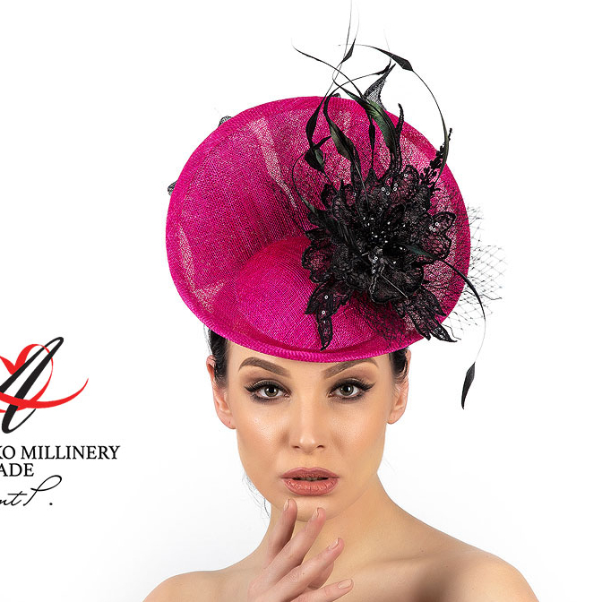 Вечерняя малиново-черная шляпка для праздников приемов и скачек, купить шляпки Анна Андриенко СПб