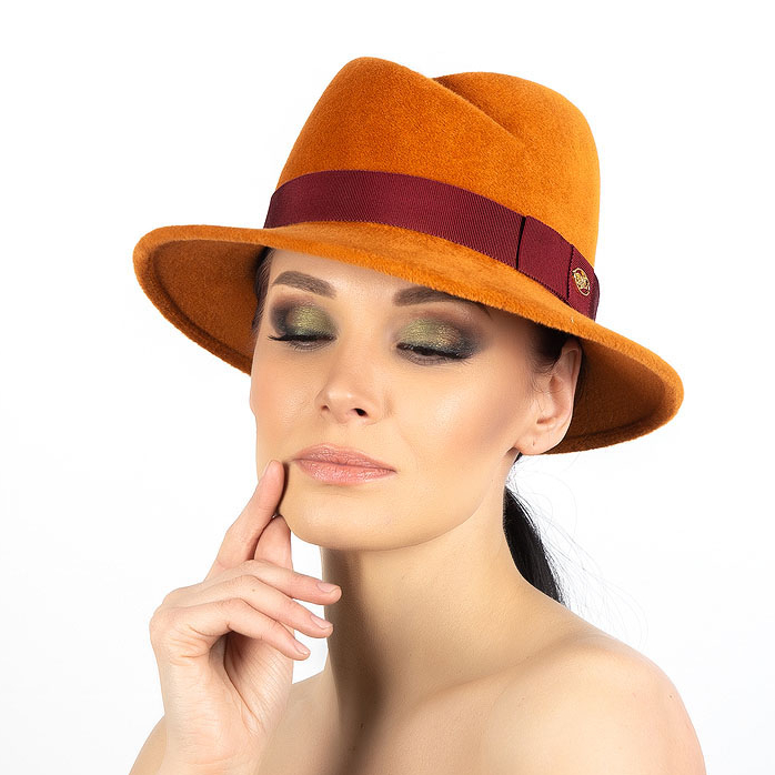 Женская шляпа из велюра рыжая, купить шляпу из велюра в Москве, купить женскую шляпку в Спб