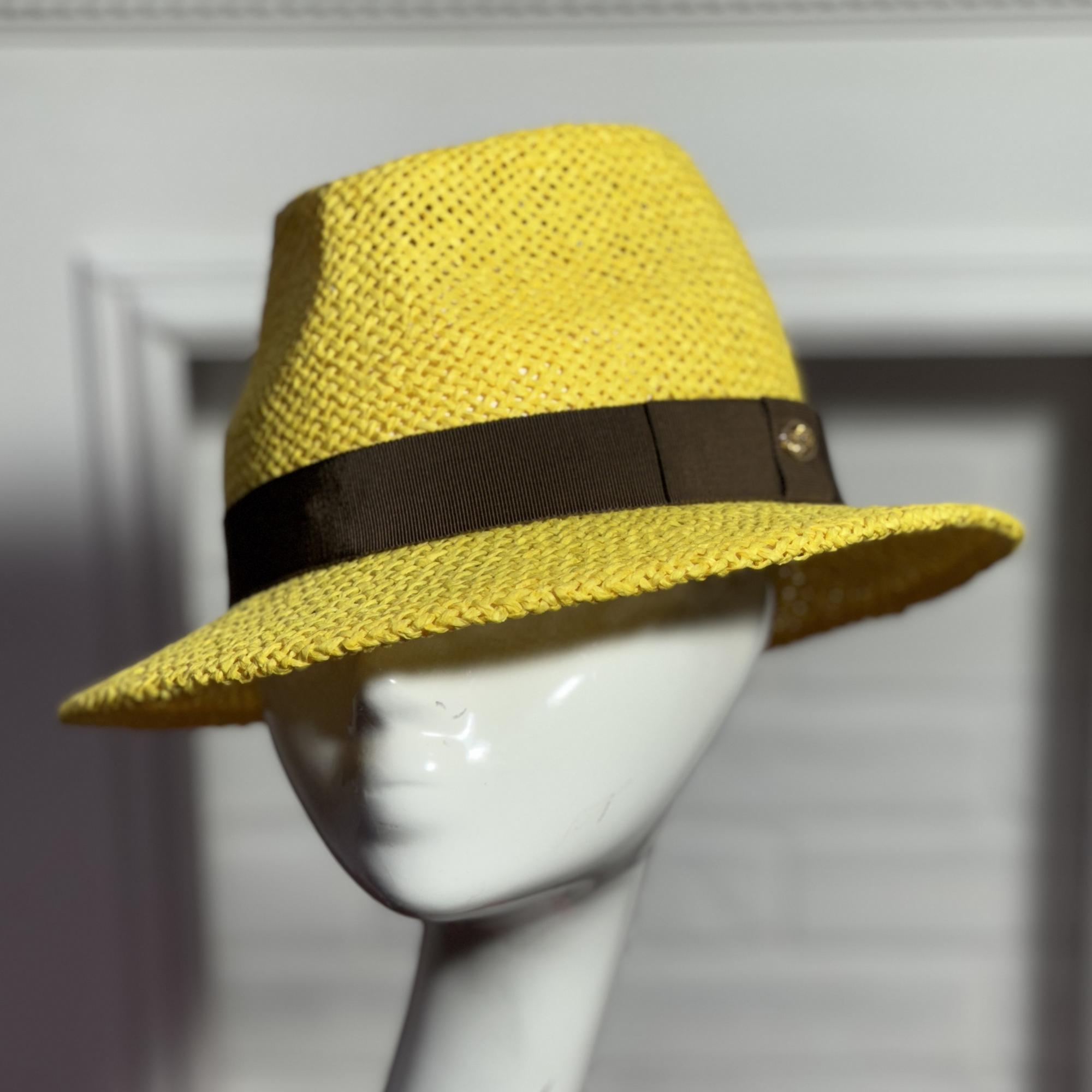 Летняя женская шляпа желтая с коричневой лентой купить в Москве, шляпки Анна Андриенко СПб