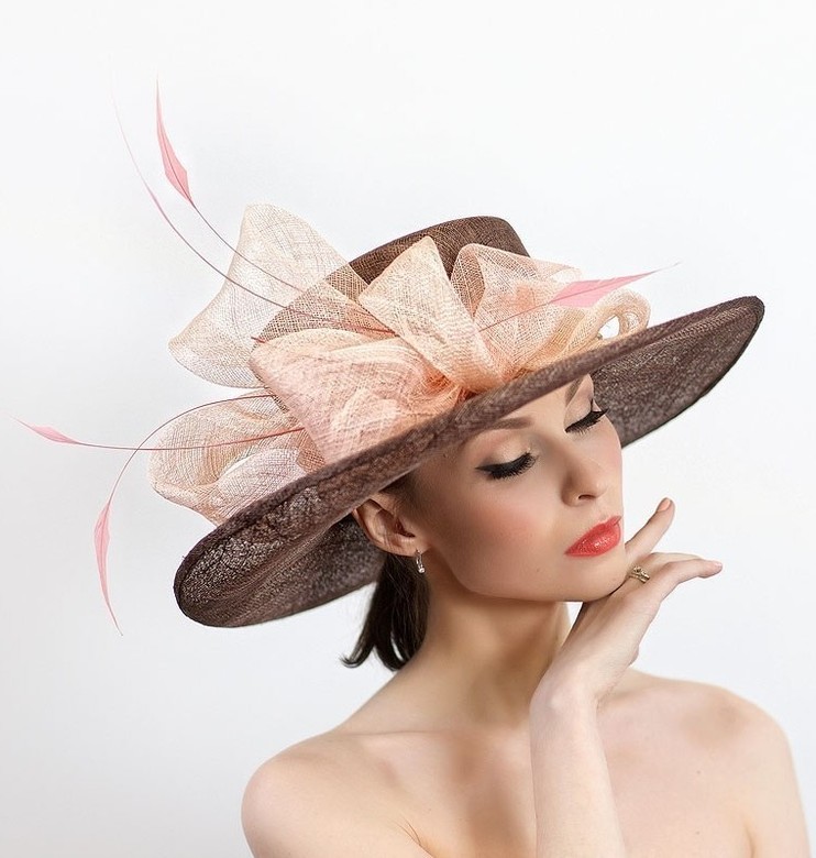 купить шляпу для скачек в москве, купить коричневую широкополую шляпу, женская летняя шляпа, шляпа для свадьбы, шляпа для фотосессии, шляпа из синамей, шляпа с квадратной тульей, шляпа с большими полями, шляпа для скачек, вечерняя шляпа, шляпа для свадьбы, дизайнерская шляпа, Анна Андриенко